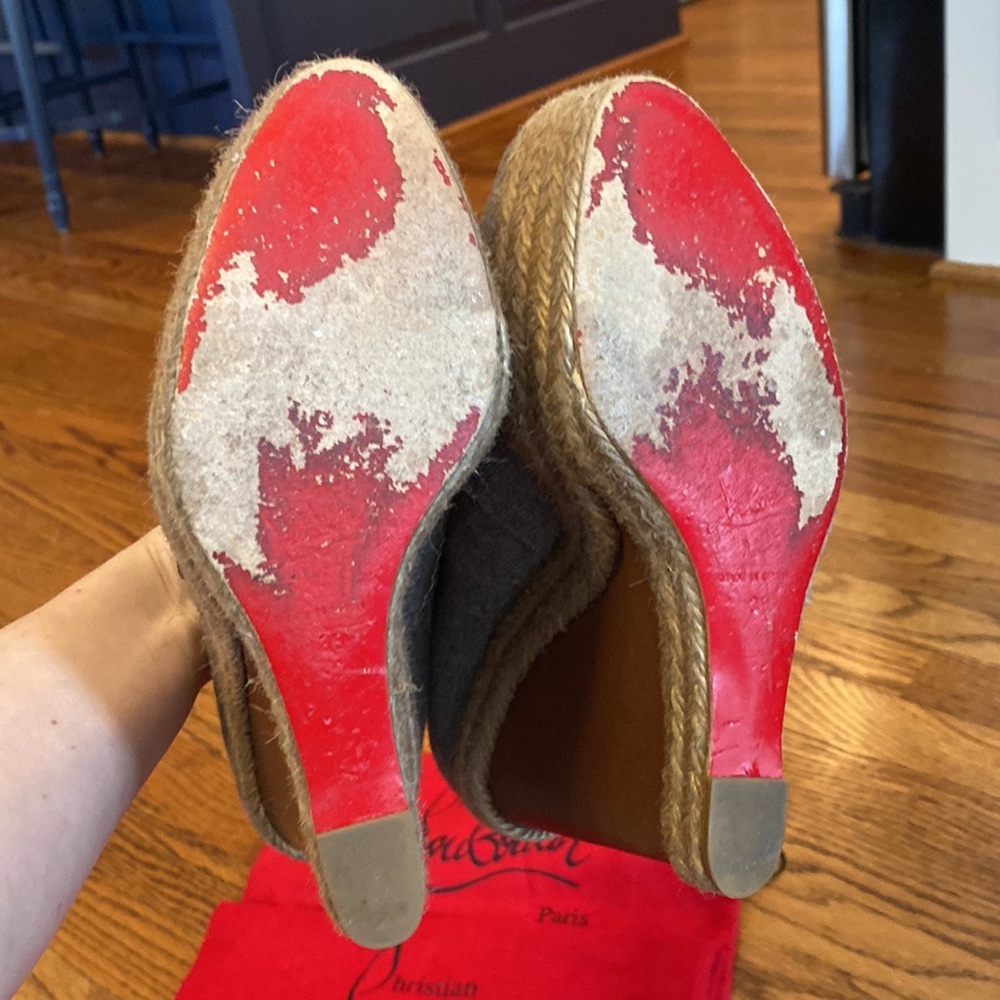 Christian Louboutin Gray and Brown Espadrille Heels - Picture 6 of 6